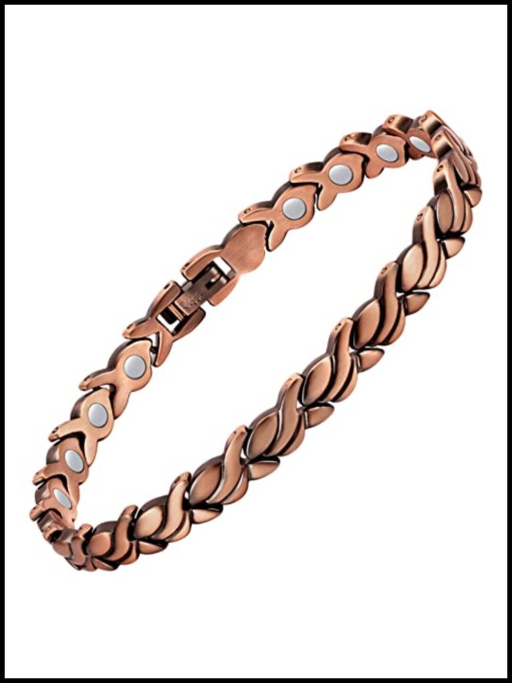 99.99% Pure Copper Fishtail Chain Bracelet with Neodymium Magnets, Adjustable
